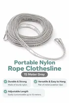 Portable Nylon Rope Clothesline 15 Meter Grey