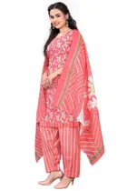 Cotton Blend Floral Kurti with Pant & Dupatta for Women 