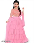 Net Solid Lehenga Choli with Dupatta for Girls (Baby Pink, 1-2 Years)