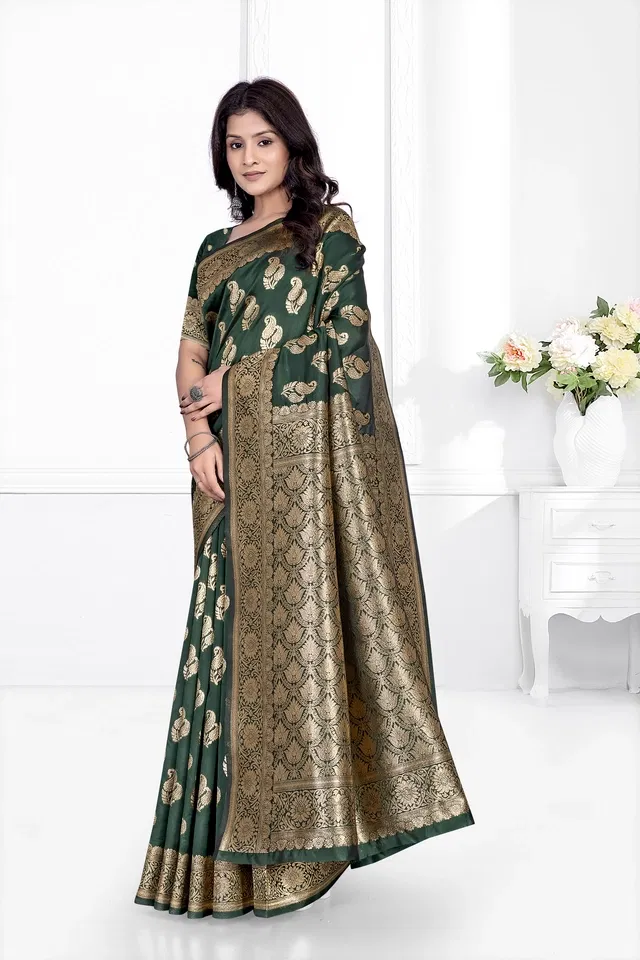 Jacquard Woven Design Saree for Women, Green (6.3 m)