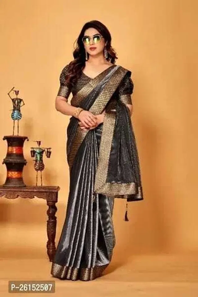 Lycra Blend Solid Saree for Women (Black, 6.3 m)