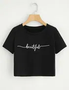 Round Neck Printed Crop T-Shirts for Women 
