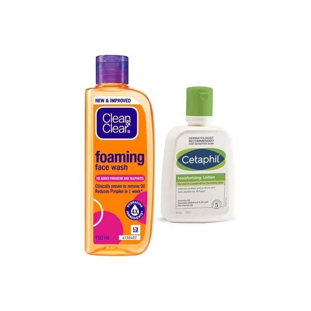 Clean & Clear Foaming Facewash (150 ml) with Cetaphil Moisturiser (125 ml) (Set of 2)