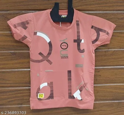 Cotton Round Neck Printed T-Shirt for Boys (Peach, 10-11 Years)