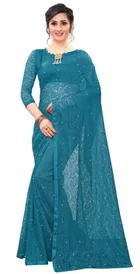 Net Solid Saree for Women 