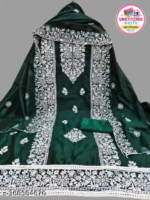 Chanderi Cotton Embroidered Punjabi/All Over Suits for Women (Green, Un Stitched)