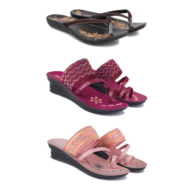Flats with 2 Pairs Heels for Women (Multicolor, 6) (Set of 3)