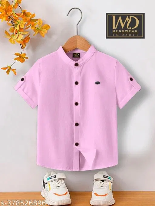 Solid Cotton Blend Mandarin Neck T-Shirt for Boys (Pink, 2-3 Years)