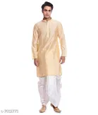 Dupion Silk Solid Kurta with Dhoti for Men 