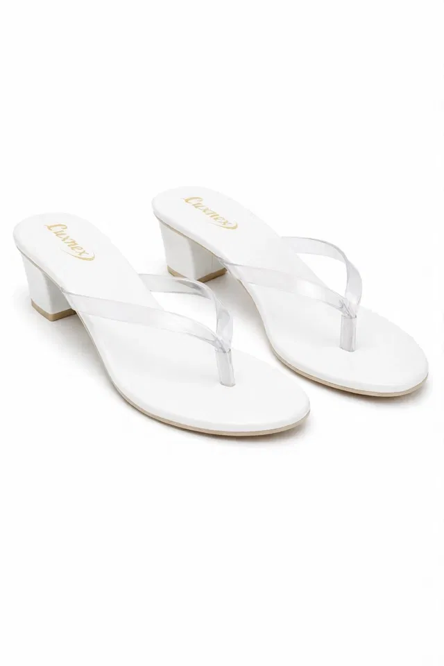Solid Block Sandals for Women (White, 8)