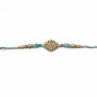Golden Blue Moti Rakhi for Brother