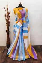 Linen Printed Saree for Women (Multicolor, 6.3 m)