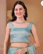 Chiffon Solid Saree for Women, Blue 