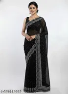 Georgette Solid Saree For Women, Black
