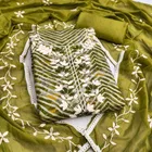 Chanderi Cotton Embroidered Unstitched Suit Fabric, Green