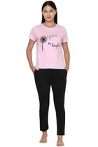 Round Neck Printed T-Shirt for Women (Pink, S)