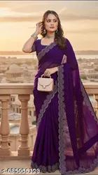Chiffon Solid Saree For Women, Purple