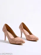 [12] Peach Solid Pointed Toe Pumps for Women 
