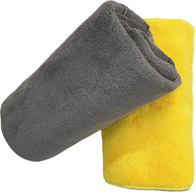 Neekshaa Microfiber Towel (Grey & Yellow, 40x40 cm, Pack of 2)