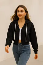 Women's Solid Zipper Long Sleeve Round Neck Hoodie 