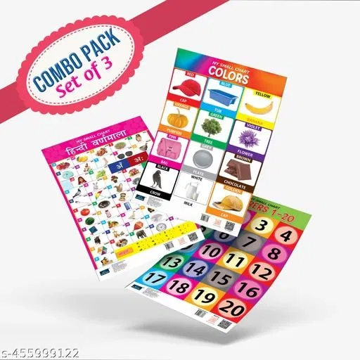 Bookford Publications My small chart Numbers, Hindi Varnamala & Colors (Set of 3)