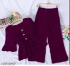 Polyester Solid Clothing Set for Girls, Wine 