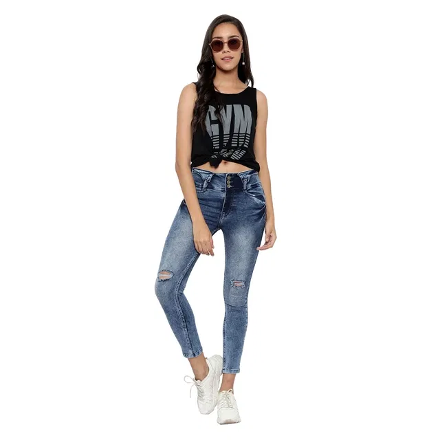 Denim Straight Fit Jeans For Women, Blue (34)