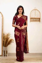 Litchi Silk Zari Woven Saree for Women, Maroon 