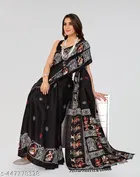 Art Silk Printed Saree for Women, Black 