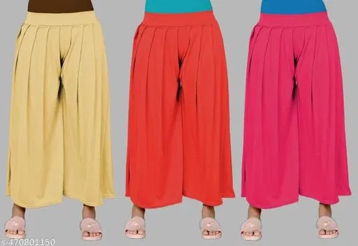 Palazzos for Women, Pack of 3 (Red, M)
