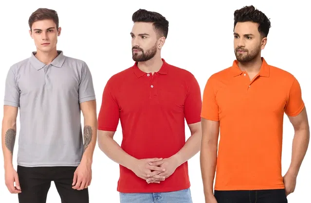 Polo T-shirts for Men, Pack of 3 (Multicolor, XL)