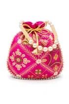 Handcrafted Embroidered Silk Potli Bag, Multicolour, Pack of 4