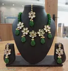 Beautiful Antique Green Beads And Kundan Chokar Necklace Set With Earring And Mangtikka, Green