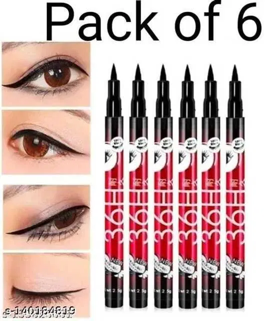 Eyeliner 36 Hours Liquid Eye Liner Pencils Combo Bridal Pack (Pack of 6, Black) (SE-19)