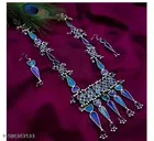 Latest trending multicolor silver oxidized long necklace