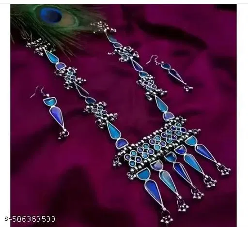 Latest trending multicolor silver oxidized long necklace