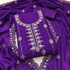 Vichitra Silk Embroidered Unstitched Suit Fabric, Purple