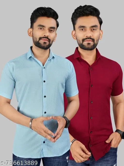 Casual Shirts for Men, Pack of 2 (Aqua Blue, XL)
