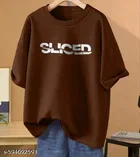 Cotton Blend Printed T-shirt for Women, Brown 