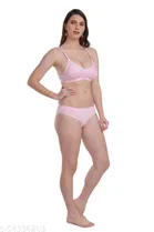 Cotton Blend Solid Lingerie Set for Women 
