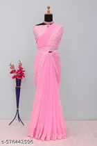 Chiffon Solid Saree For Women, Pink