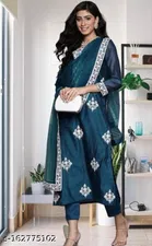 Viscose Rayon Embroidered Kurta with Pant & Dupatta for Women 