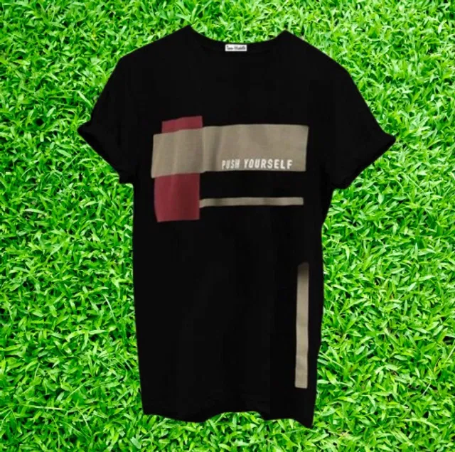 Half Sleeves Round Neck Printed T-Shirt for Men (Black, L)