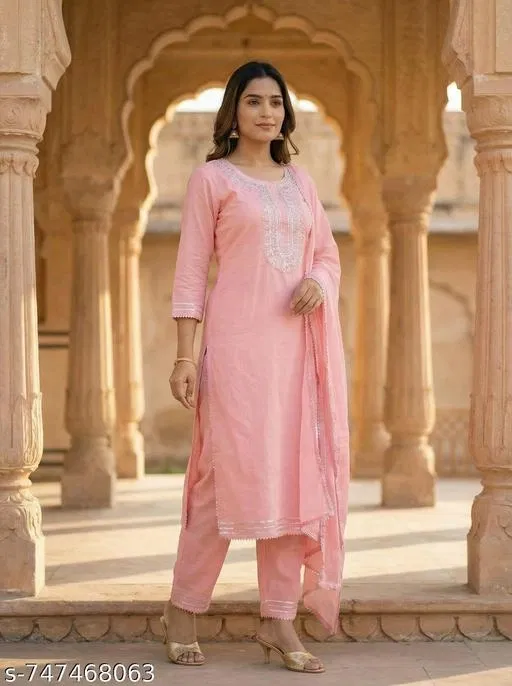 Acrylic Kurta Set for Women (Pink, L)