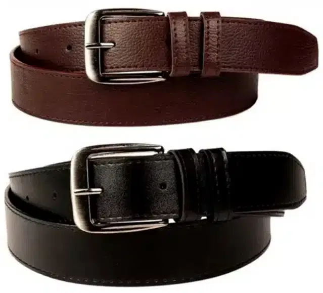 Casual Belt for Men (Black & Brown, Pack of 2)
