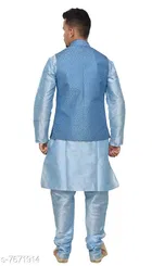 Dupion Silk Solid Kurta with Pyjama & Jacket for Men 