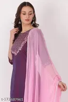 Nylon Embroidered Kurta with Pant & Dupatta for Women 