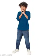 Solid Cotton Blend Mandarin Collar Long Sleeve Shirt for Boys 