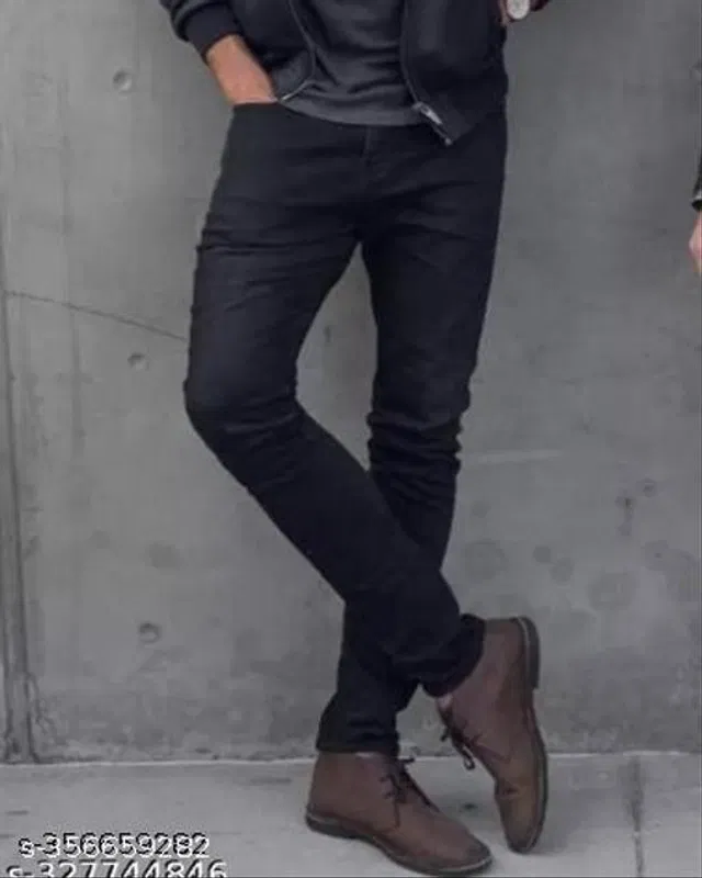 Denim Slim Fit Jeans for Men (Black, 30)