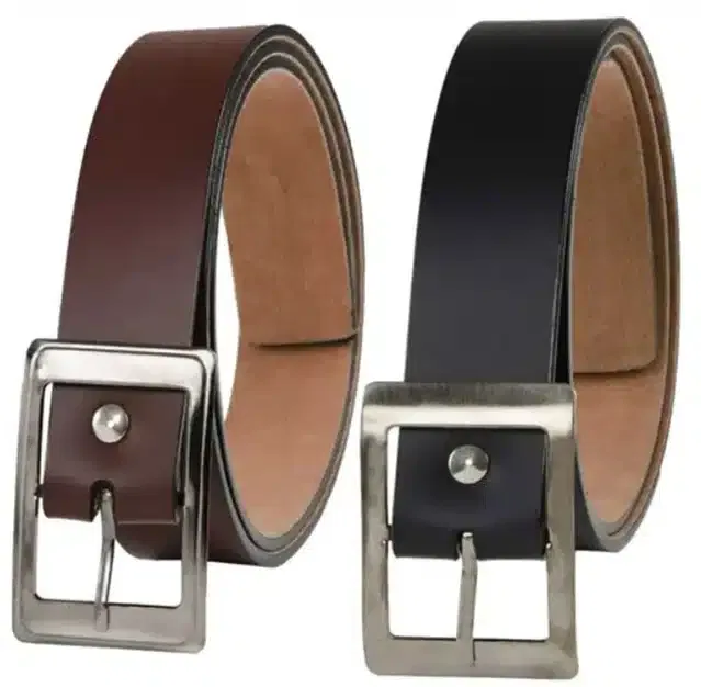Casual Belt for Men (Black & Brown, Pack of 2)